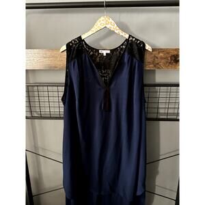 Daniel Rainn Women's Plus Hi/Lo Navy Blouse | Size 3X